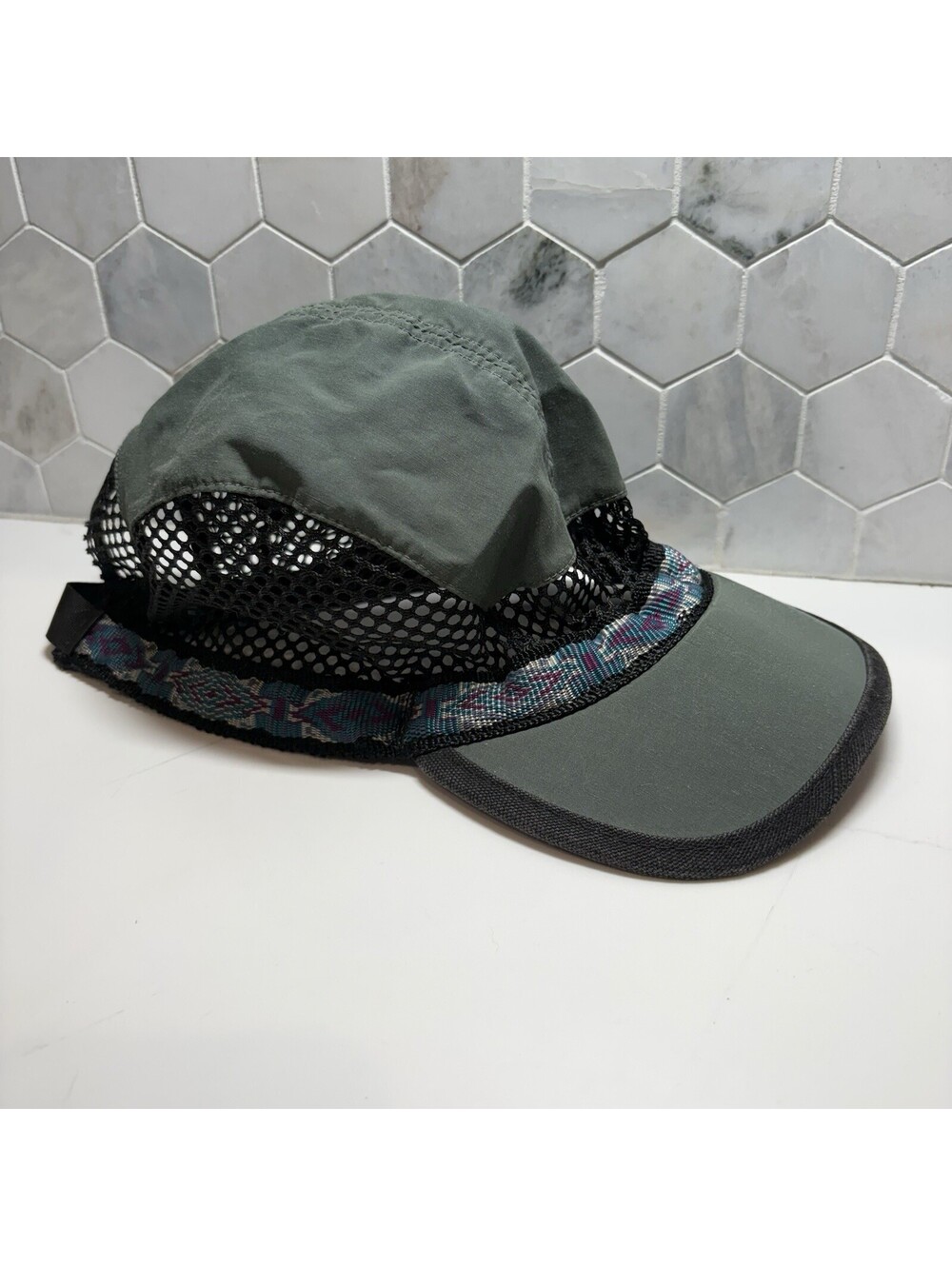 Kavu Strapcap Mesh Hat Mens M Green Black Aztec Webbing Strap Cap Back